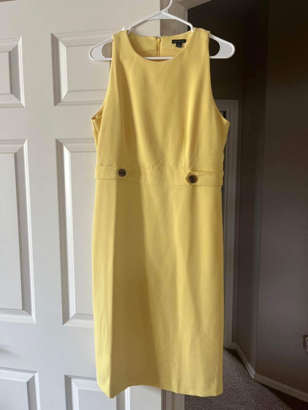 Ann Taylor Yellow Sleeveless Midi Sheath Dress, size 8